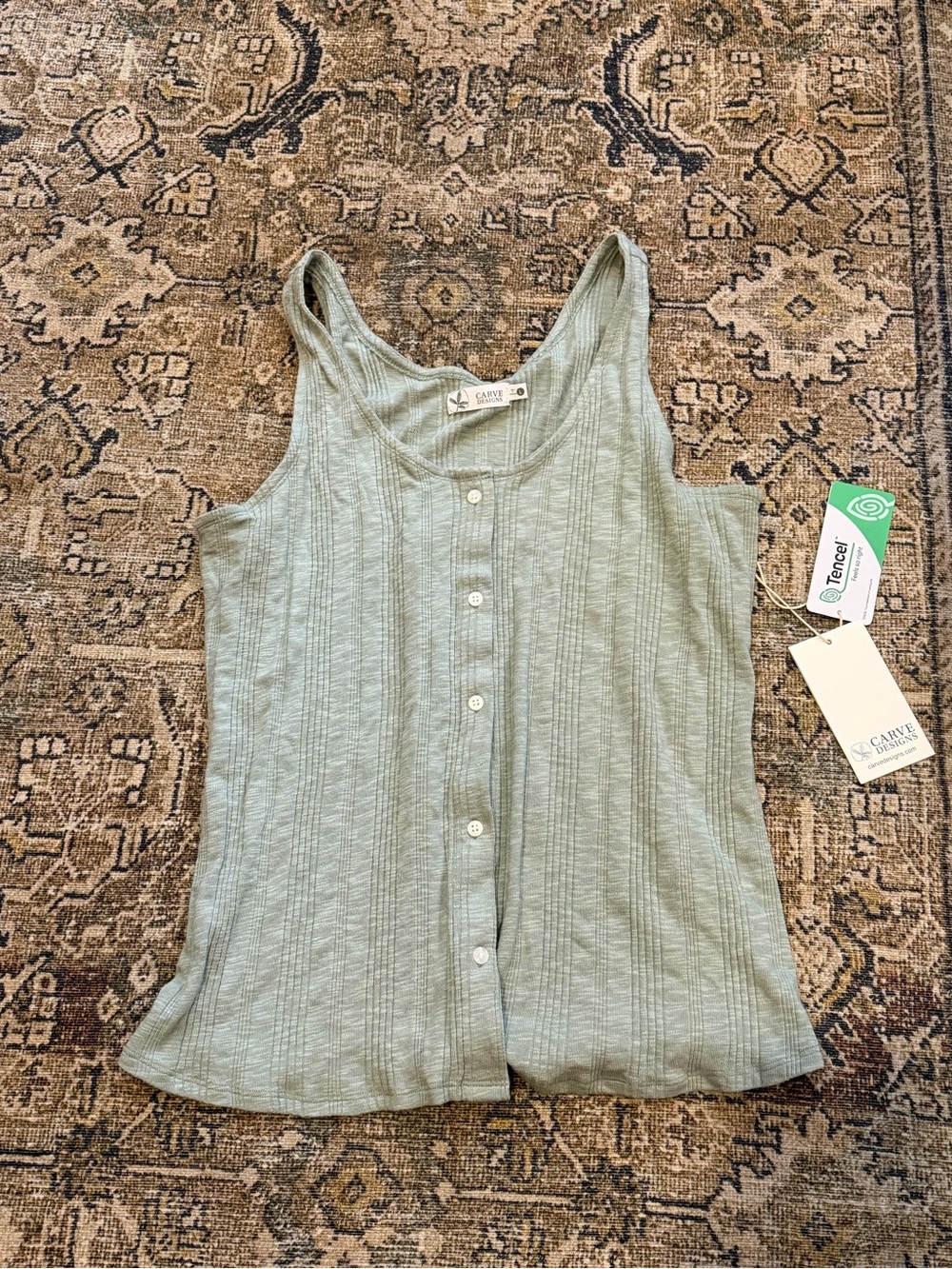Carve Designs Light Sage Button-Front Tank